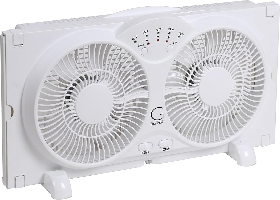 Twin Fan High Velocity Reversible Airflow Fan, LED Indicator Lights Adjustable Thermostat & Max Cool Technology, ETL Certified, White (A1WINDOWFAN)