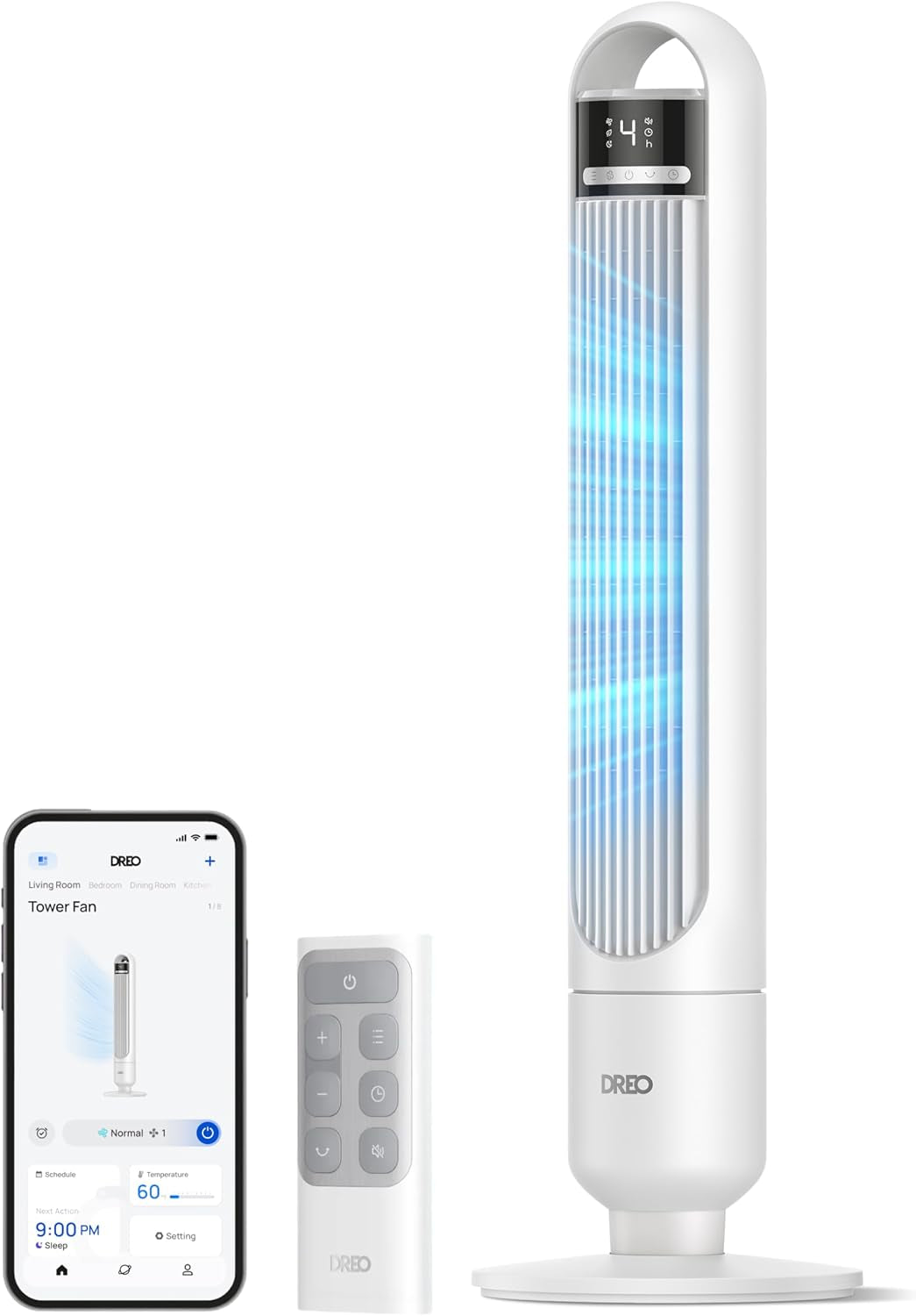 Smart Tower Fan for Bedroom, 90° Oscillating Standing Fans for Room with 4 Speeds, 4 Modes, 25Db Quiet for Sleep, 25Ft/S Velocity, 8H Timer, Remote/App/Voice Control for Living Room, Office, Home