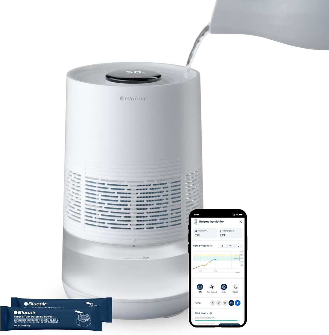 Premium Smart Humidifier for Large Rooms, Bedrooms, Better Sleep with Evaporative Invisible Mist Tech, Auto Humidify, Easy Top Fill, Smart Control with App, Touchscreen, 3.5L Tank for 48 Hours