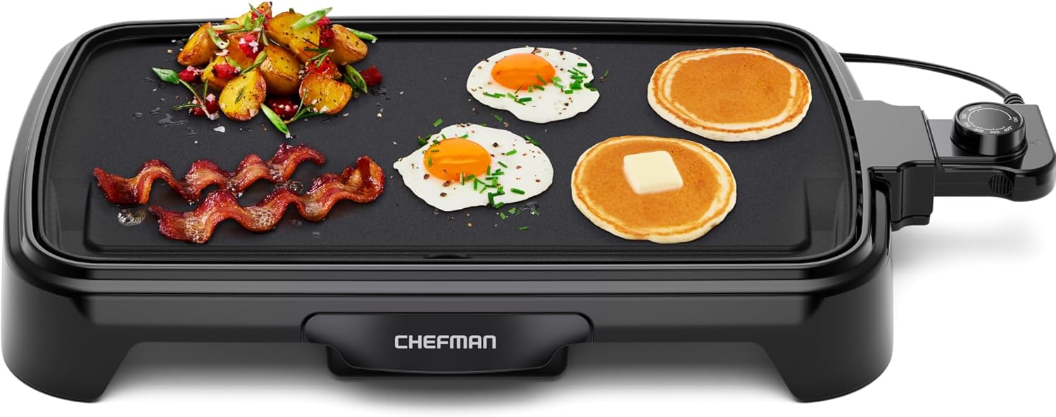 XL Electric Griddle with Removable Temperature Control, Immersible Flat Top Grill, Burger, Eggs, Pancake Griddle, Nonstick Extra Large Cooking Surface, Slide Out Drip Tray, 25 X 51 CM