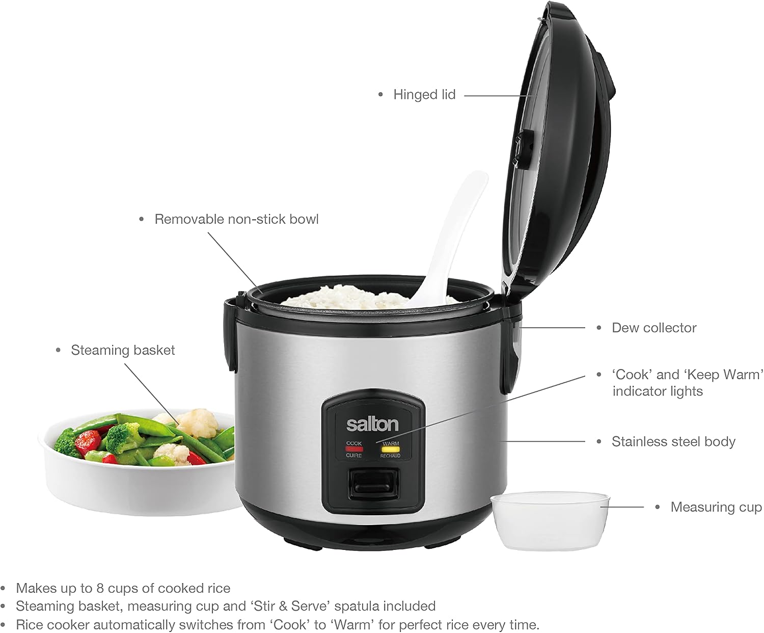 Automatic Rice Cooker with Food Steaming Basket