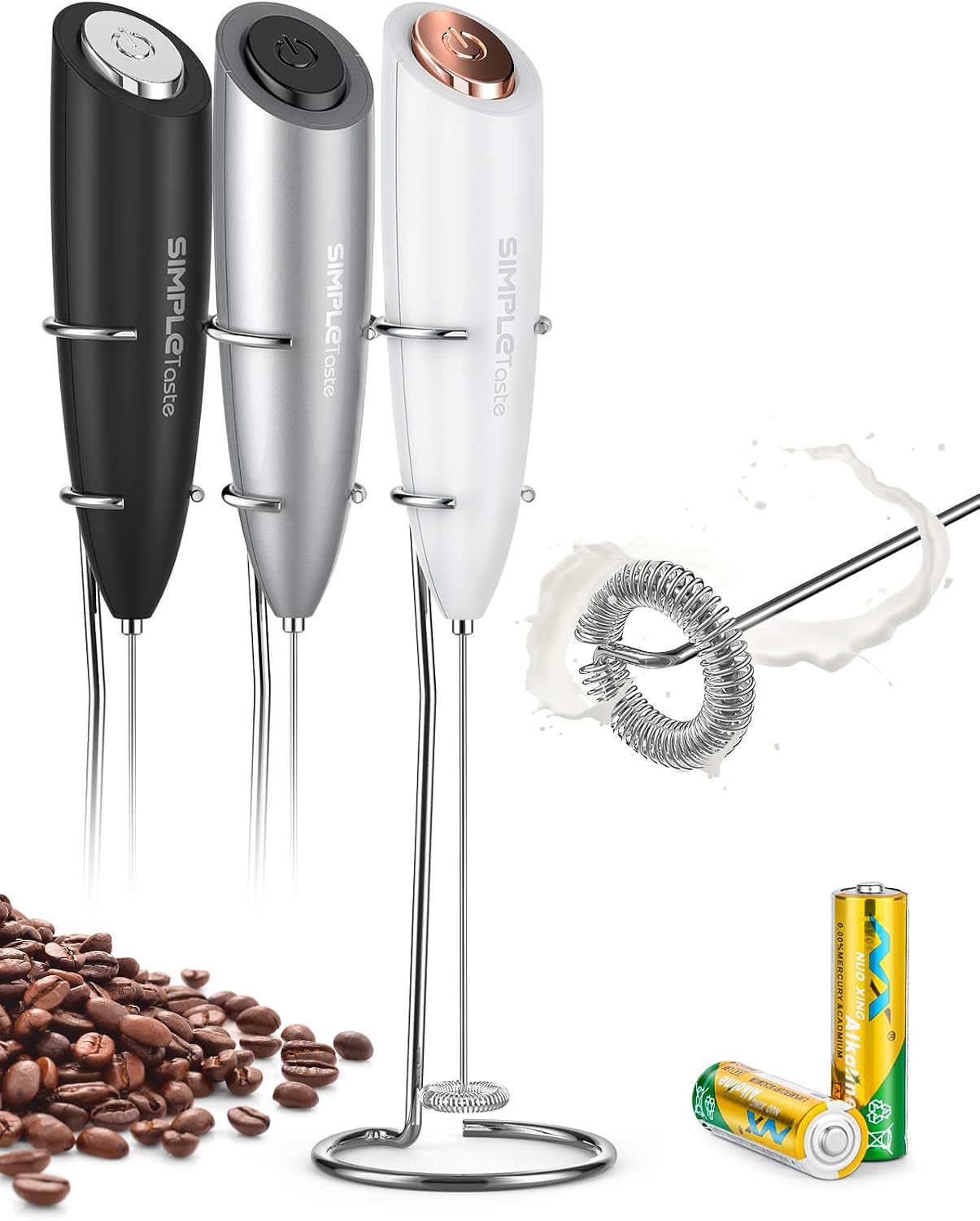 Rechargeable Milk Frother Handheld Dual Coil Whisk Head Mixer