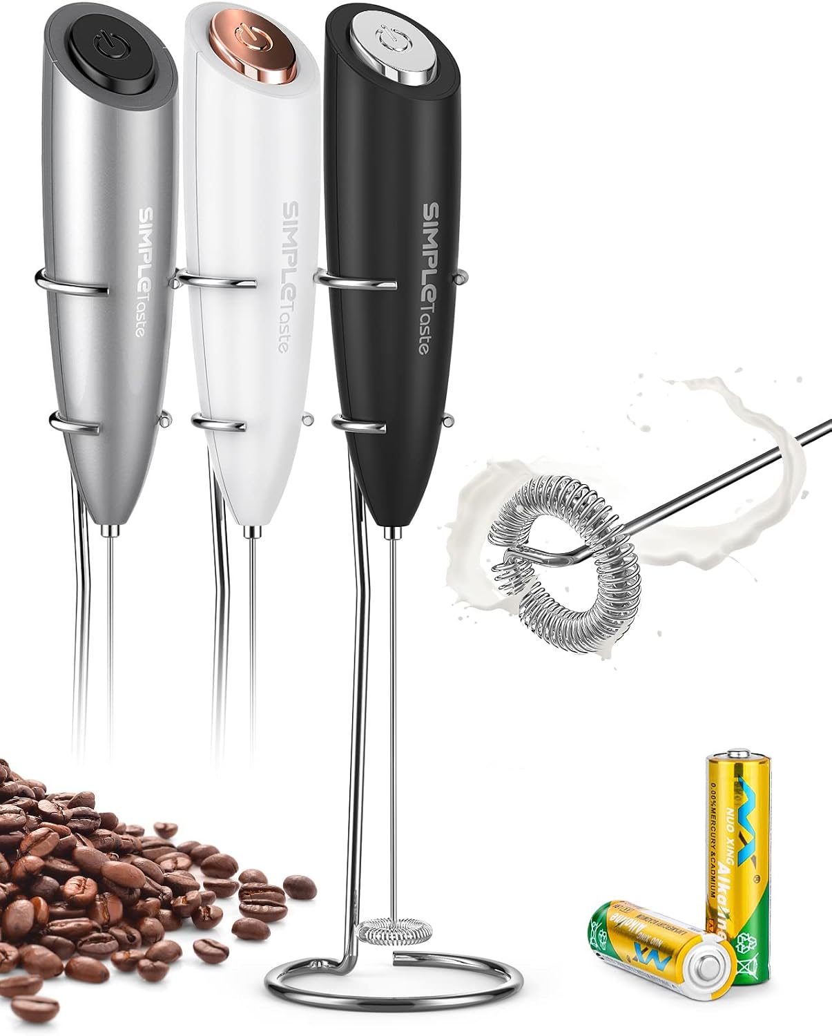 Rechargeable Milk Frother Handheld Dual Coil Whisk Head Mixer