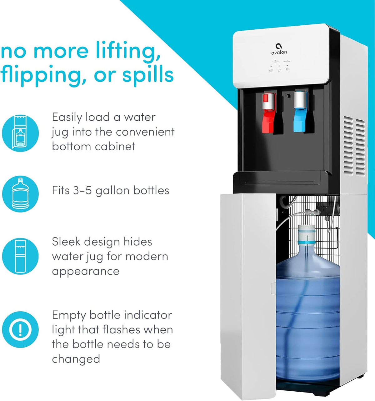 Avalon Self Cleaning Bottom Loading Water Cooler Dispenser Hot Cold A6SC-WHT