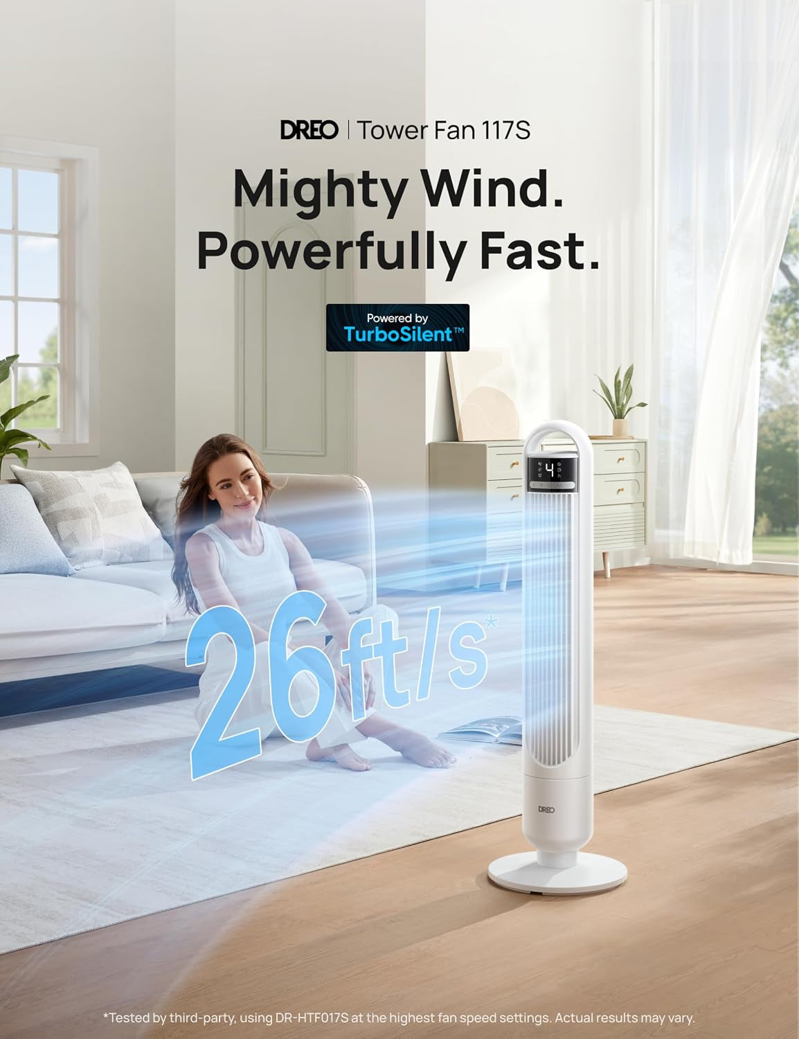 Smart Tower Fan for Bedroom, 90° Oscillating Standing Fans for Room with 4 Speeds, 4 Modes, 25Db Quiet for Sleep, 25Ft/S Velocity, 8H Timer, Remote/App/Voice Control for Living Room, Office, Home