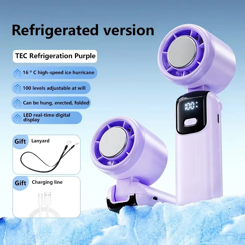 Ice Cooling Handheld Fan 100 Speeds Turbo Portable USB Desk Fan Foldable/Hangable for Outdoor Fast Chill Ice Compress