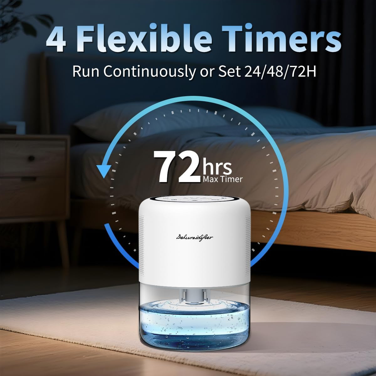 Small 45Oz (1.3L) Home Dehumidifier Portable Quiet Dehumidifier with 3 Modes, 10 Color Lights, 4 Timer Settings for Bedroom, Bathroom and Closet