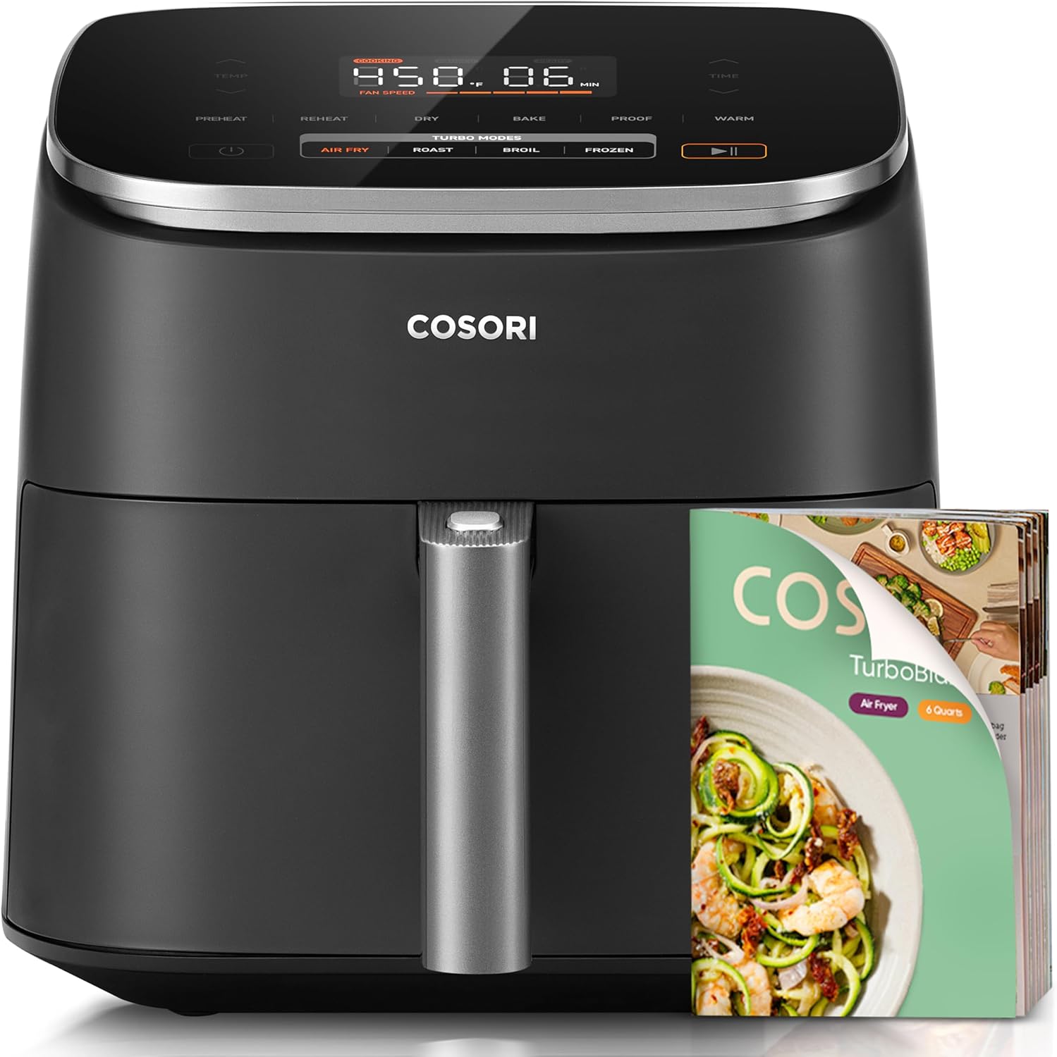 Air Fryer 6QT 9-In-1 Turboblaze, 90°– 450°F, 130+ Recipes, Dark Gray