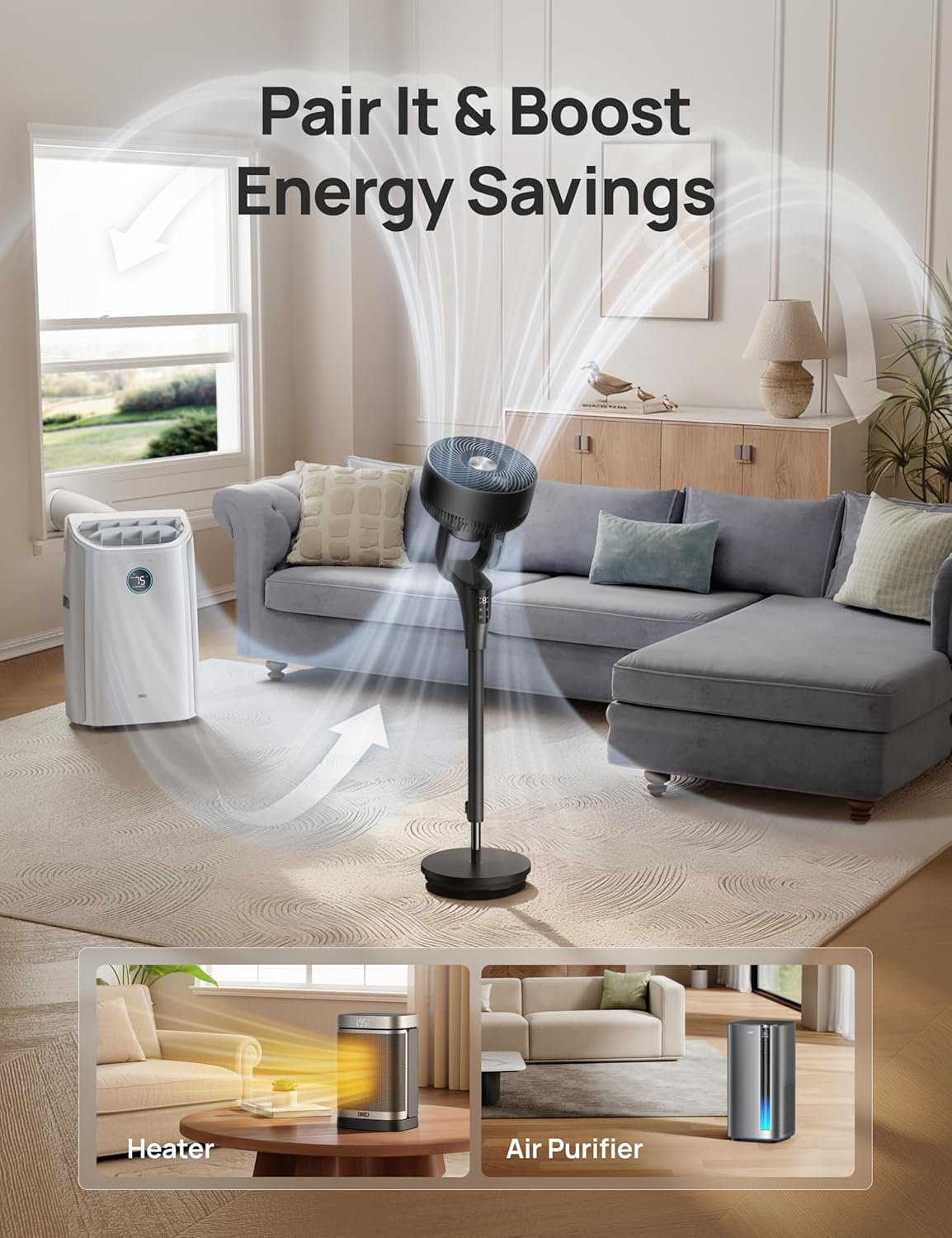 Fan for Bedroom, 90° Oscillating Standing Fan, 20Db Quiet, 90Ft Pedestal Fans for Room Office, DC Motor, 8+H Speeds, 3 Modes, 38-42'' Adjustable Height, Remote, 8H Timer, 105° Manual Vertical