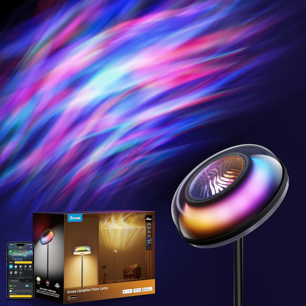 Govee Uplighter Floor Lamp RGBIC Ripple Projector H60B0