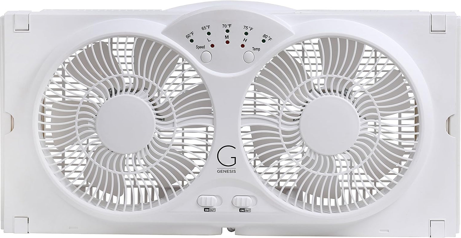 Twin Fan High Velocity Reversible Airflow Fan, LED Indicator Lights Adjustable Thermostat & Max Cool Technology, ETL Certified, White (A1WINDOWFAN)