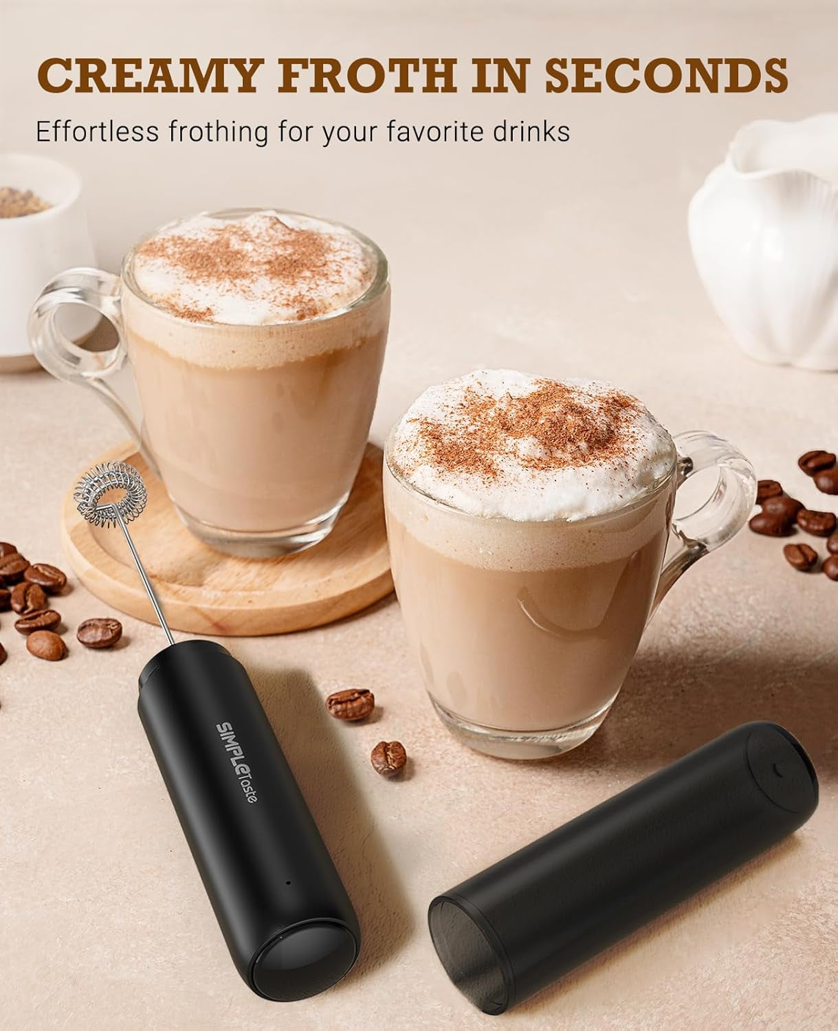 Rechargeable Milk Frother Handheld Dual Coil Whisk Head Mixer