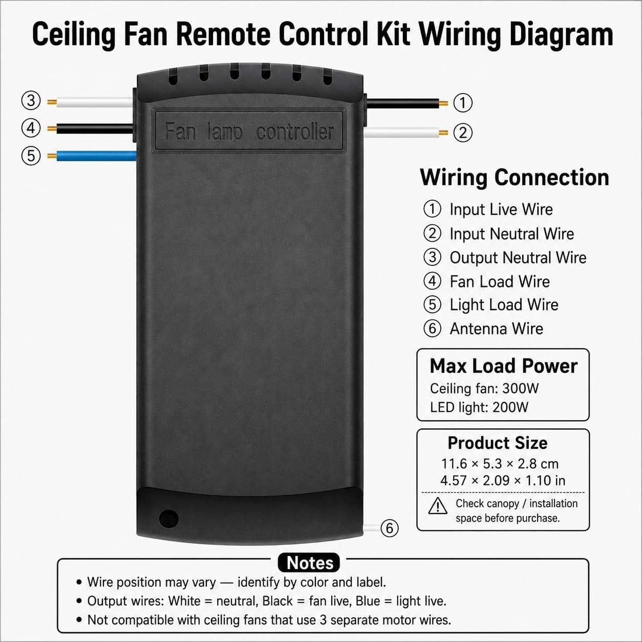 Universal Ceiling Fan and Lights Wireless Remote Control Kit,3 Speeds & 4 Timing Setting Fan Pendant Lamp Remote Controller Transmitter and Receiver for Home Office Hotel Restaurant