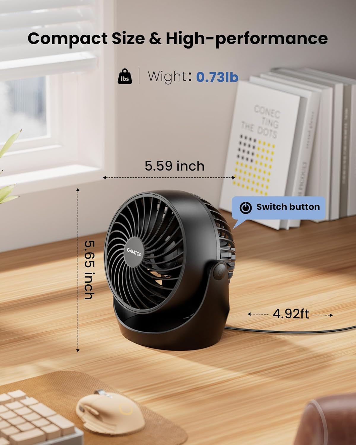 Desk Fan, 5-Inch Portable Electric Table Desktop Air Circulator Fan