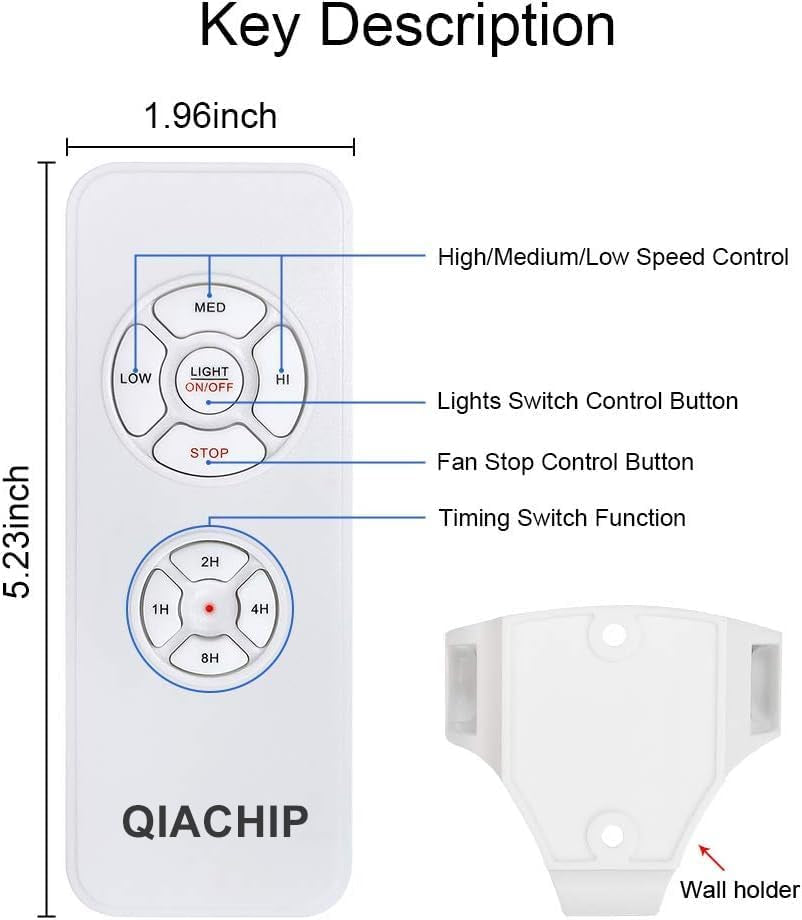 Universal Ceiling Fan and Lights Wireless Remote Control Kit,3 Speeds & 4 Timing Setting Fan Pendant Lamp Remote Controller Transmitter and Receiver for Home Office Hotel Restaurant