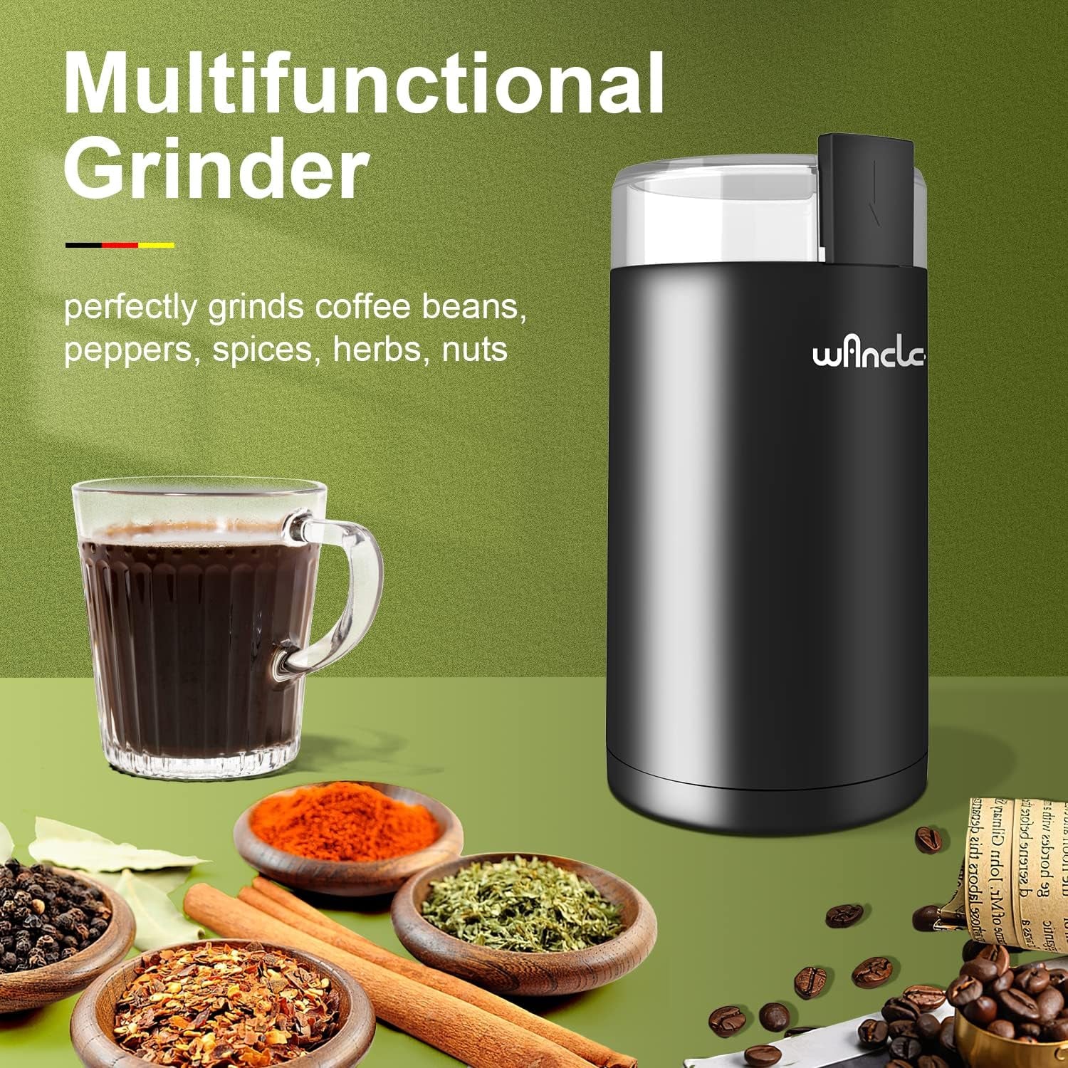 Coffee Grinder,  Electric Coffee Grinder, Spice Grinder, One Touch Coffee Mill for Beans, Spices and More, with Clean Brush Black