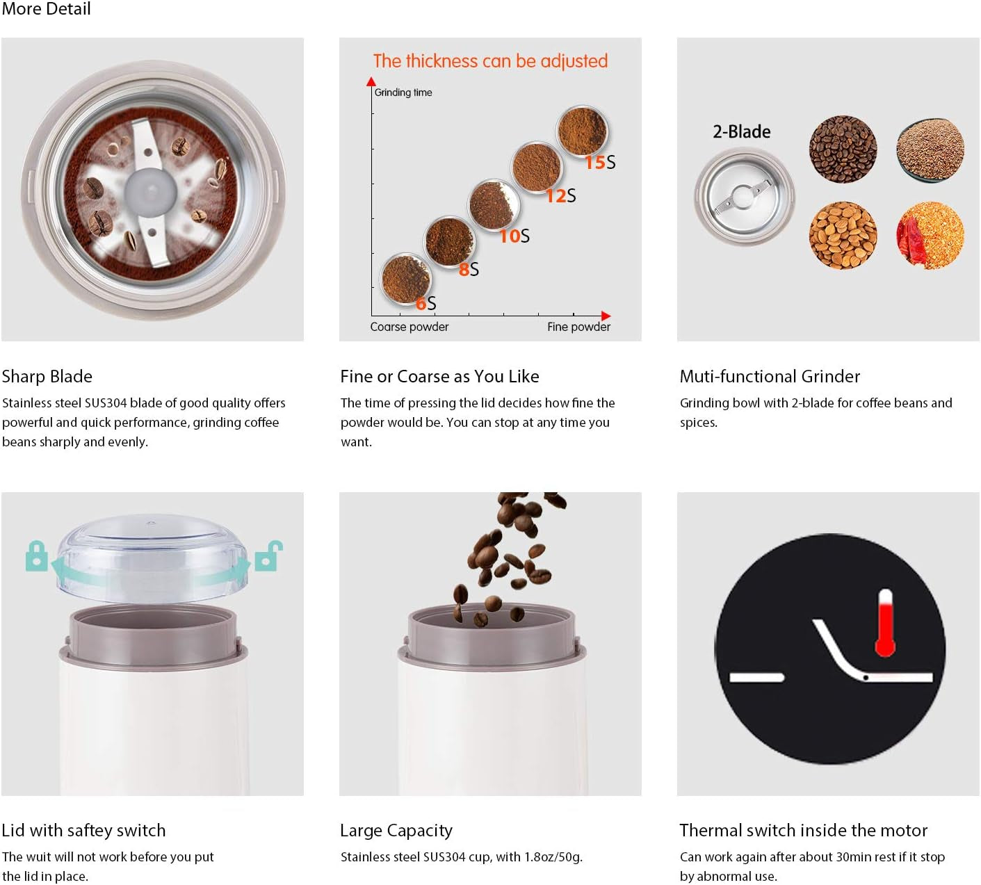 DM-7441W Electric Dried Spice and Coffee Grinder, Blade & Cup Made with SUS304 Stainless Steel (White)