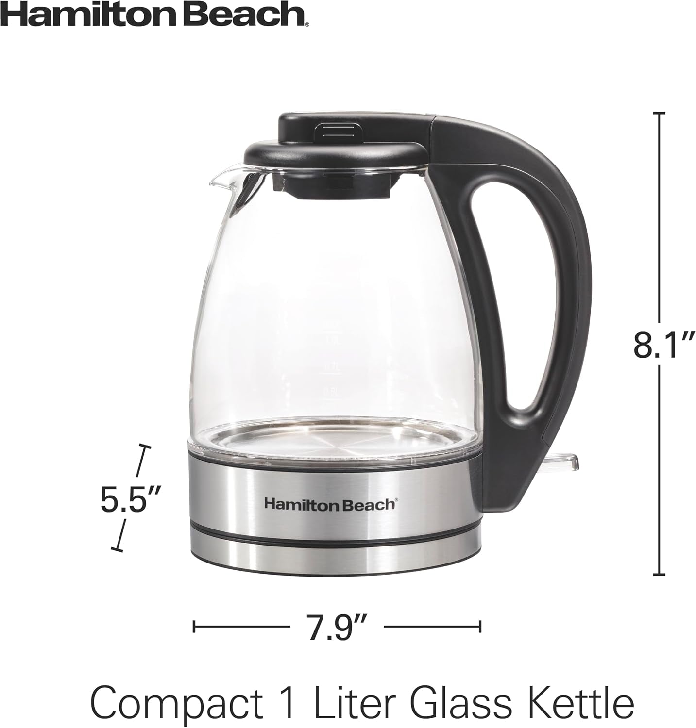 Glass Electric Kettle, 1 L, 1500W Fast Boiling Water Boiler, Cordless, Soft Blue LED Light, Auto Shutoff & Boil-Dry Protection, Bpa-Free, Compact Size (40930JC)