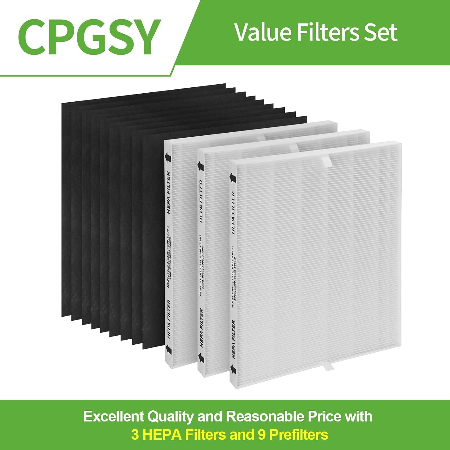 115115 Size 21 Replacement Filter a for Winix Purifier C535 5300 6300 5300-2 6300-2 P300 Plasmawave (White, 3Hepa+9Pre-Filter)