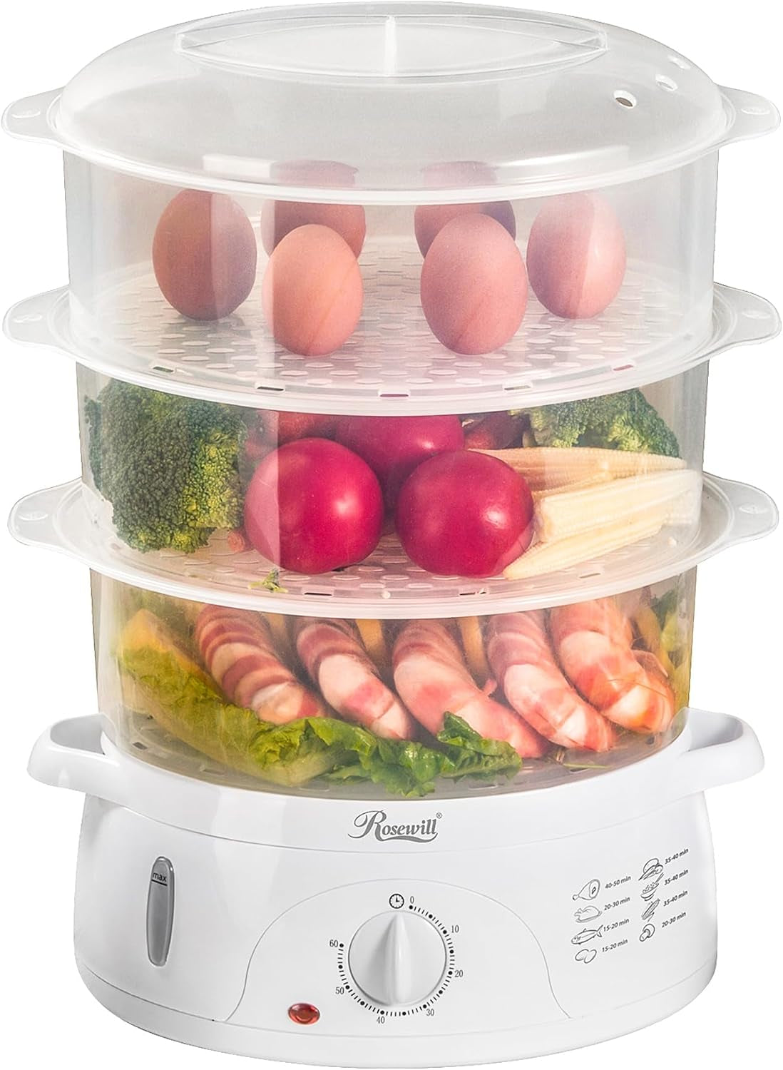 Bpa-Free, 9.5-Quart (9L), 3-Tier Stackable Baskets Electric Food Steamer with Timer, RHST-15001