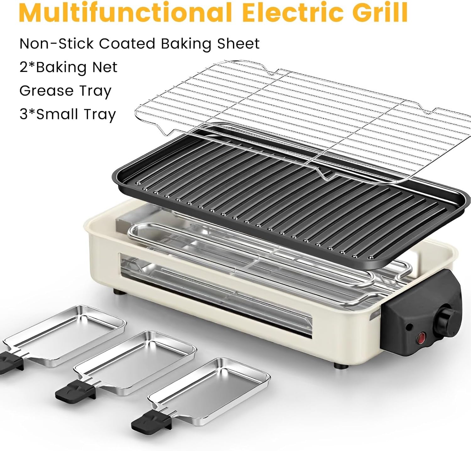 Electric Indoor Grill 1500W,  2 in 1 Smokeless Indoor Grills with Non-Stick Removable Grill & Griddle Plate, Temperature Control, Portable Korean BBQ Grill with 3 Raclette Cheese Pans
