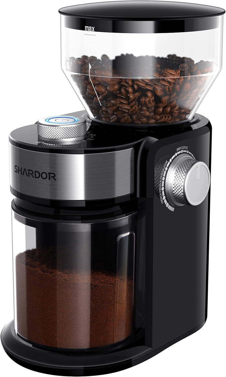 Electric Burr Coffee Grinder 2.0, Automatic Coffee Bean Grinder with 16 Precise Grind Setting, Adjustable Flat Burr Mill for French Press, Drip Coffee and Espresso, 2-14 Cup, Black