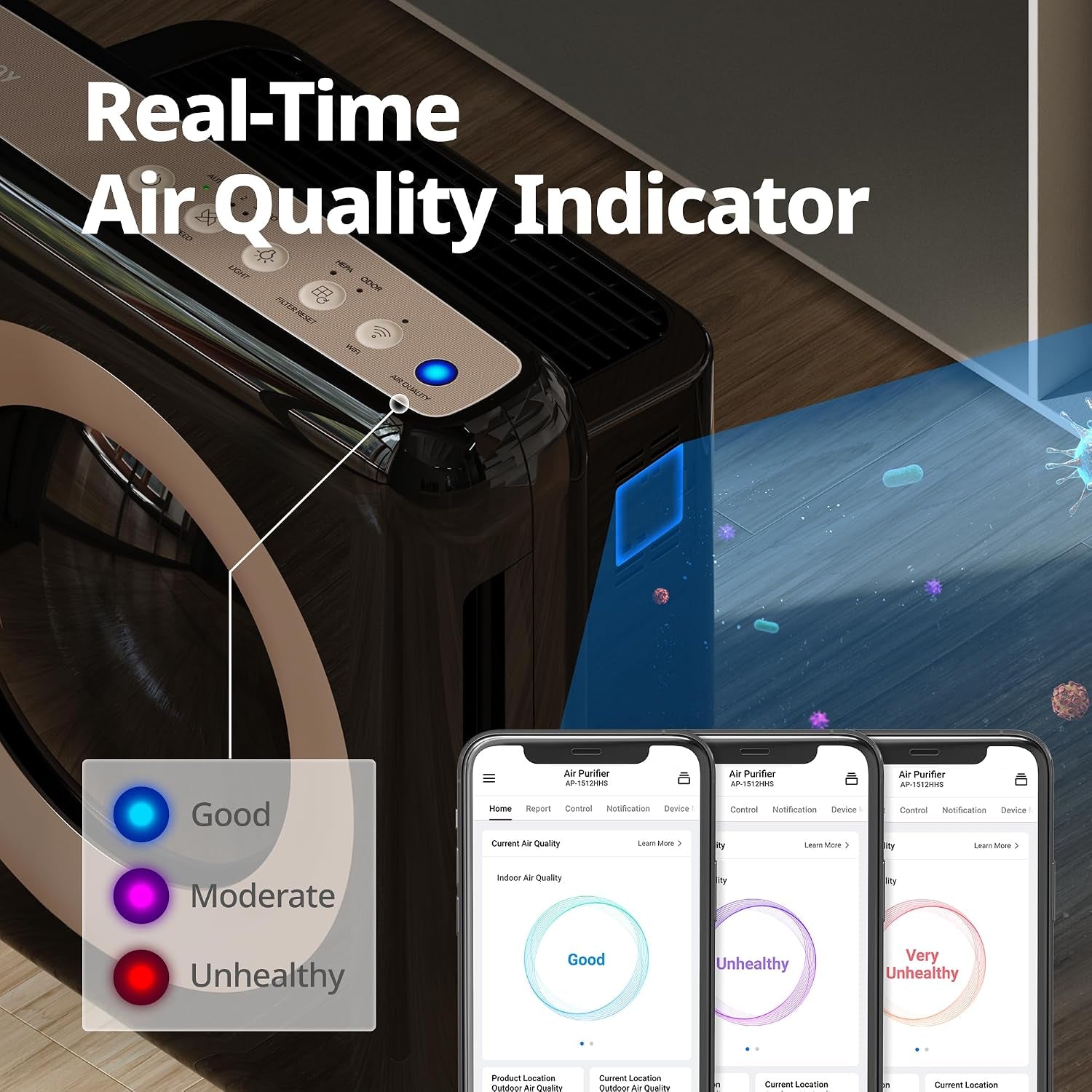 Airmega AP-1512HHS App-Enabled Smart Technology, Compatible with Amazon Alexa True HEPA Air Purifier, Black/Bronze