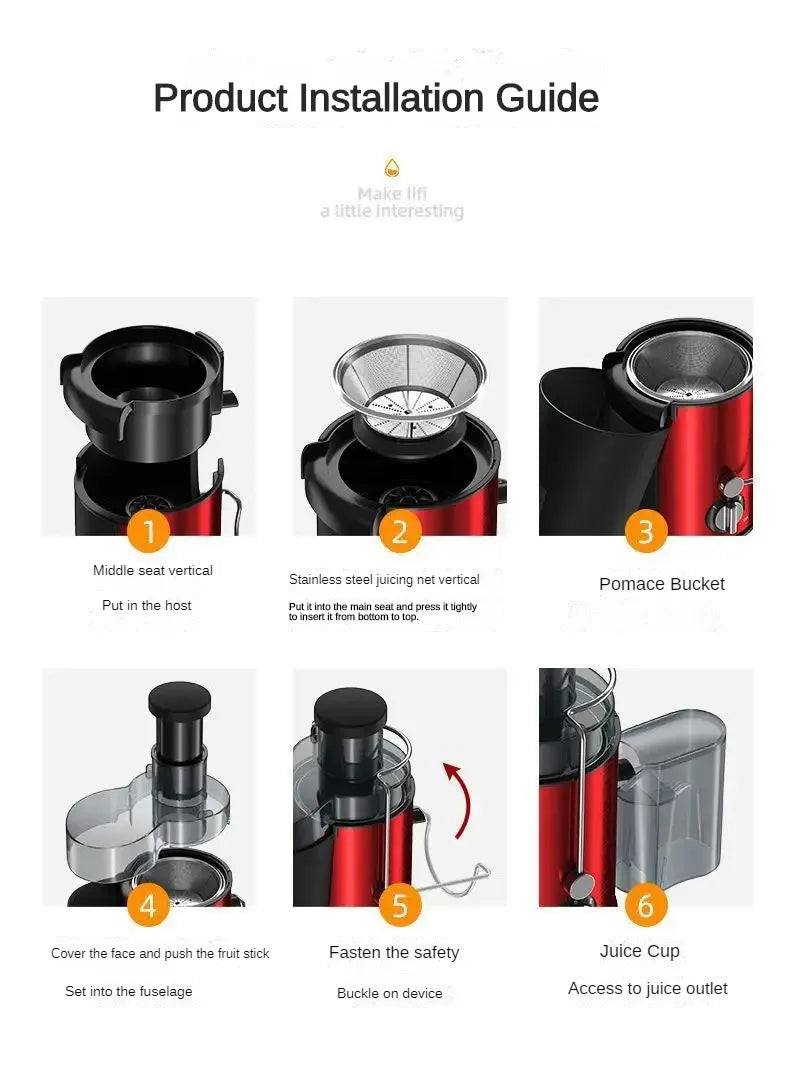 Stainless Steel Fruit Juicer Centrifugal Strong Power Easy to Clean 800W Motor Big Mouth Large for Fruits and Vegetables