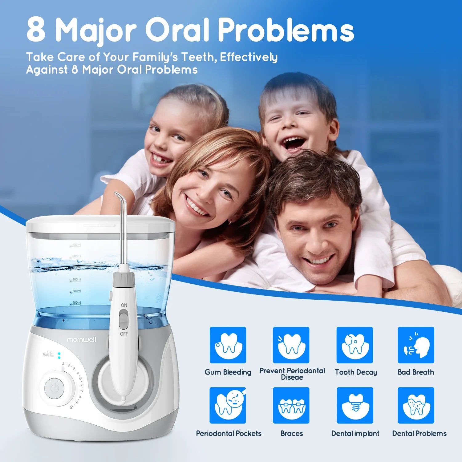 Home Water Flosser, 600 Ml Large Capacity,10 Adjustable Pressures,6 Home Nozzles Professional Oral Irrigator for Teeth Clean