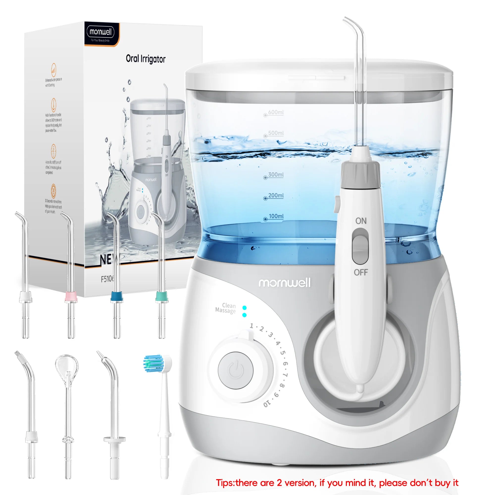 Home Water Flosser, 600 Ml Large Capacity,10 Adjustable Pressures,6 Home Nozzles Professional Oral Irrigator for Teeth Clean