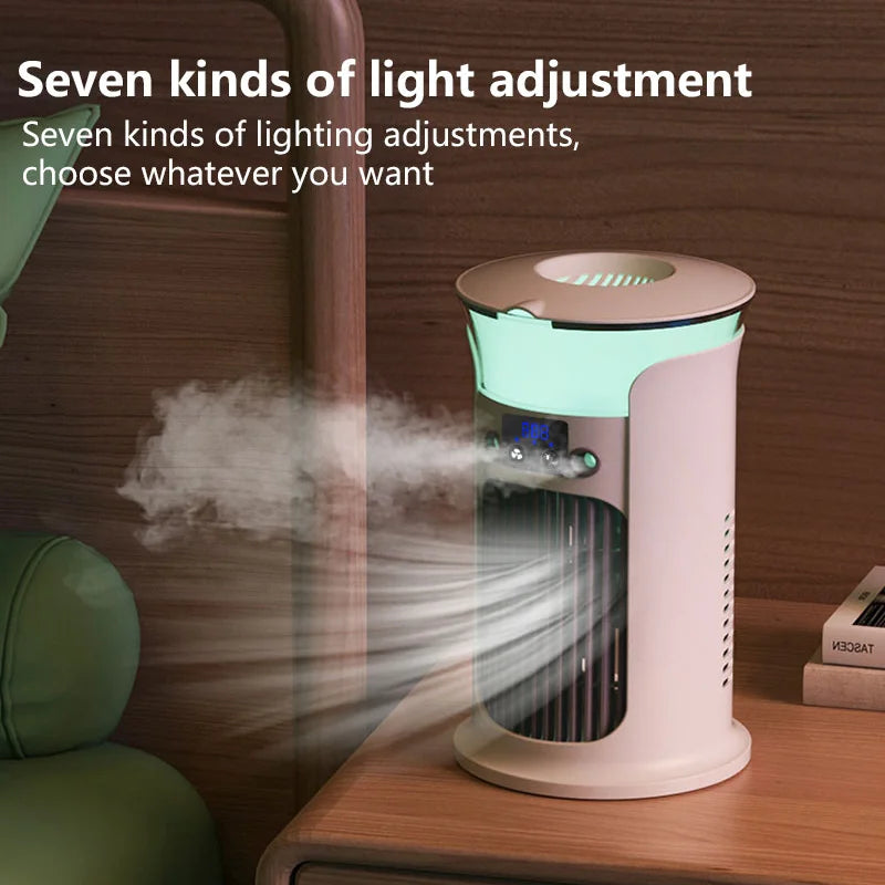 Mute Desktop USB Mini Portable Air Conditioner Fan Room Home Camp Humidifier Water Mist Cooling Fan Night Lamp Air Cooler