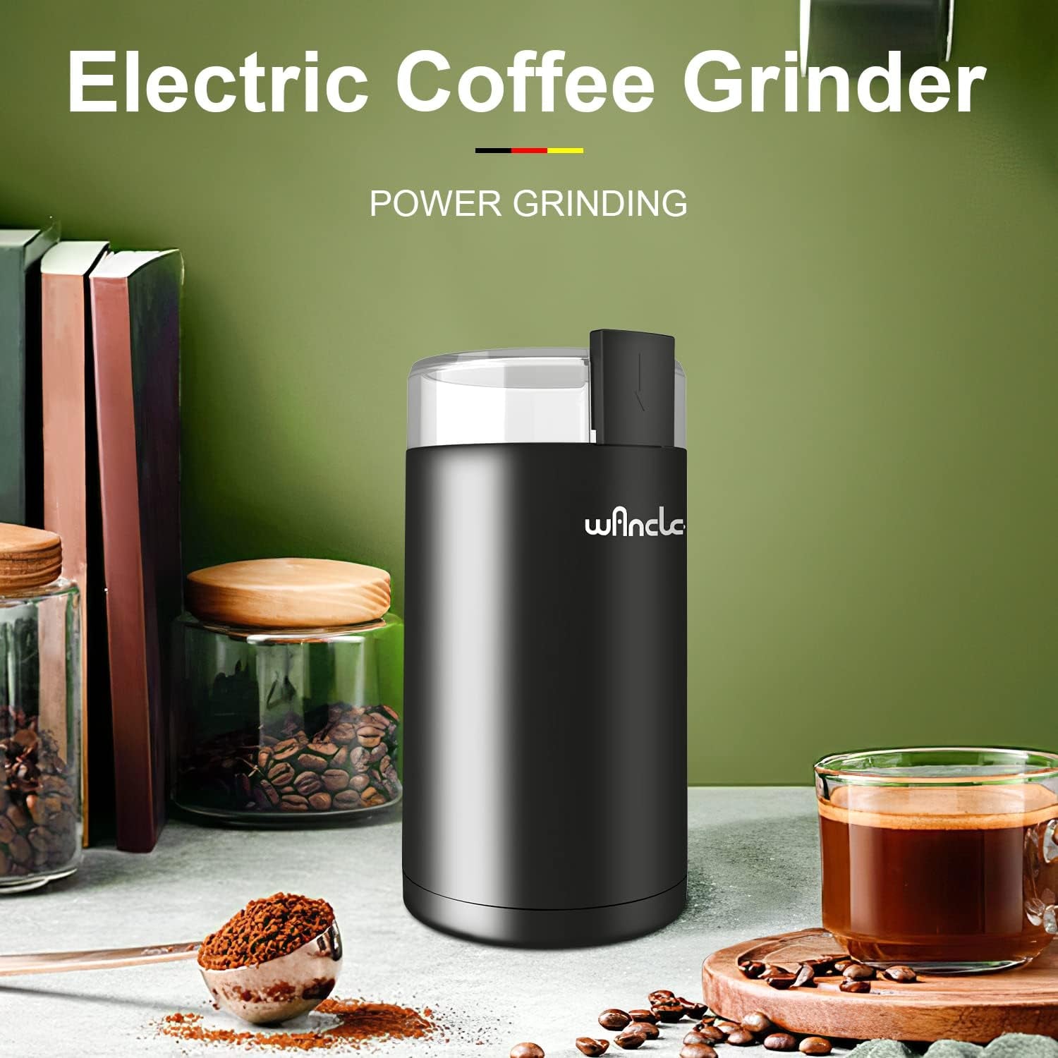 Coffee Grinder,  Electric Coffee Grinder, Spice Grinder, One Touch Coffee Mill for Beans, Spices and More, with Clean Brush Black