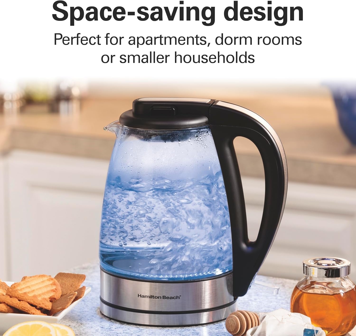 Glass Electric Kettle, 1 L, 1500W Fast Boiling Water Boiler, Cordless, Soft Blue LED Light, Auto Shutoff & Boil-Dry Protection, Bpa-Free, Compact Size (40930JC)