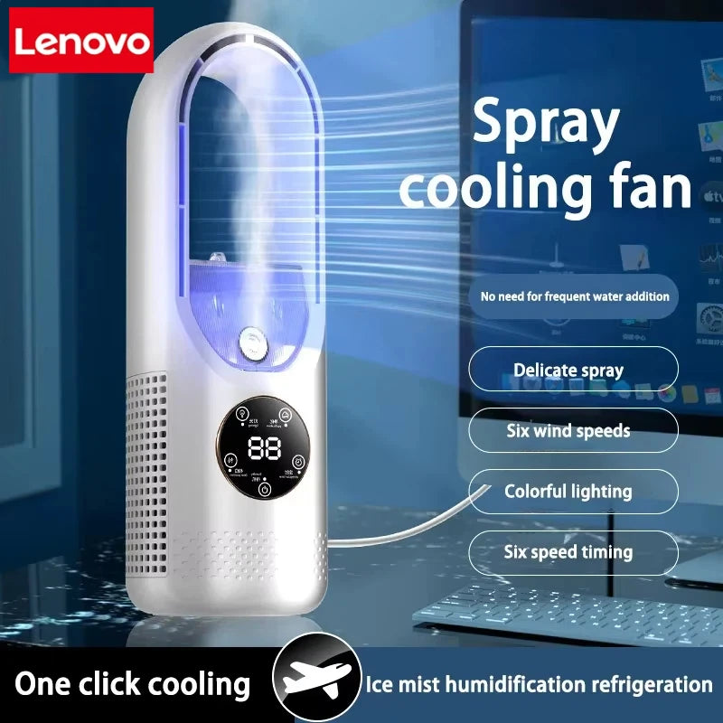 Electric Bladeless Fan USB Air Cooling Fan 6 Gear Mini Conditioner Fan Portable Desktop Bladeless Humidification Cooler