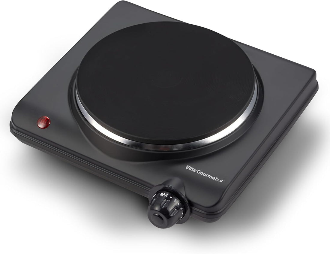 Countertop Electric Burner, 1000W Cast Iron Hot Plate, 7 Heat Settings, Portable Cooktop for RV, Dorm, Office & Small Kitchens, Road-Ready & Compact