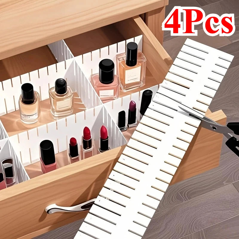 4Pcs Adjustable Drawer Dividers Set Multipurpose Cabinet Organizer Dividers for Underwear Socks Cosmetics Sundries
