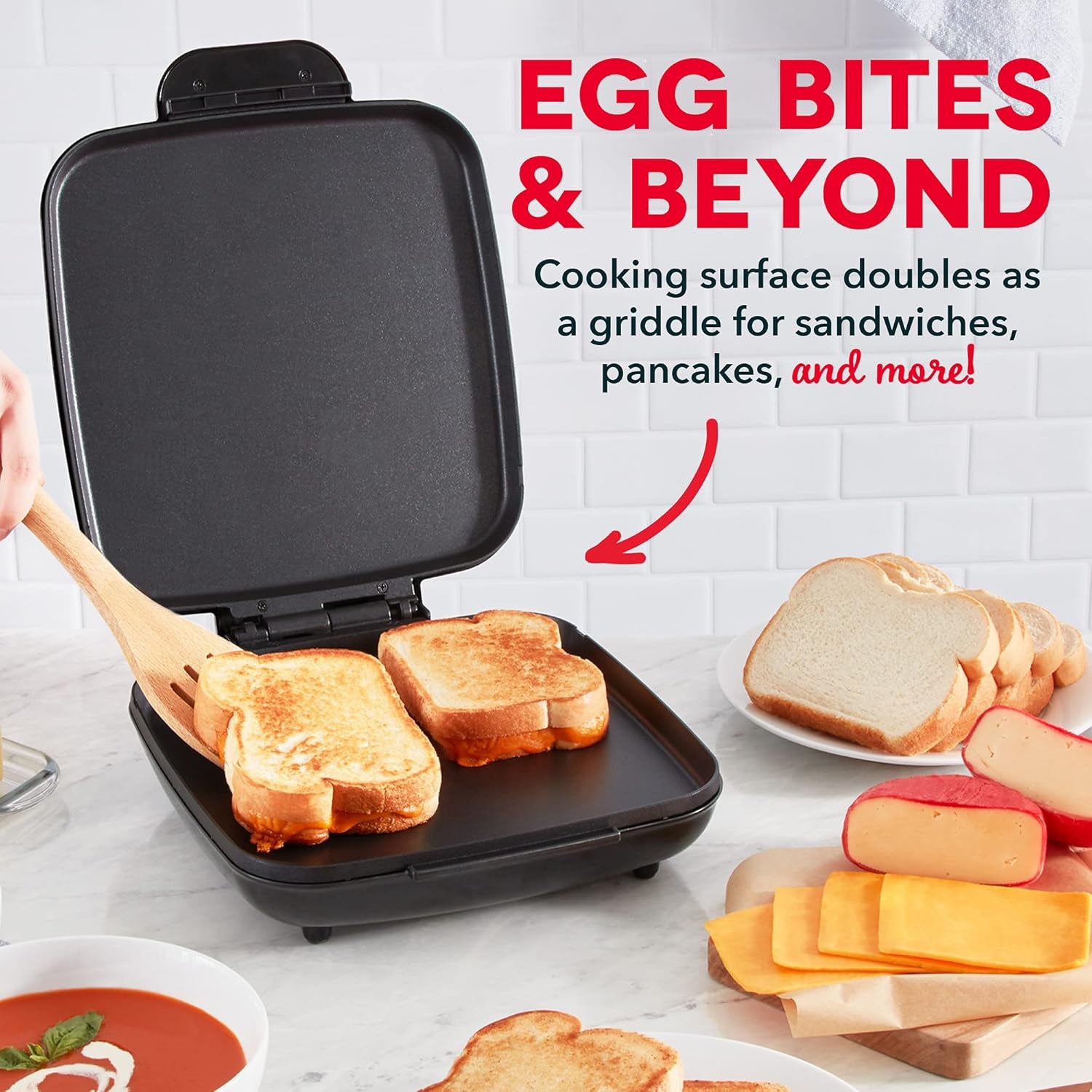 Family Size Egg Bite Maker - Electric Egg Bite Maker with Non-Stick Silicone Cups - Space-Saving Design & Quick Cleanup - Make Sandwiches, Healthy Snacks & Desserts - 9 Servings, Black