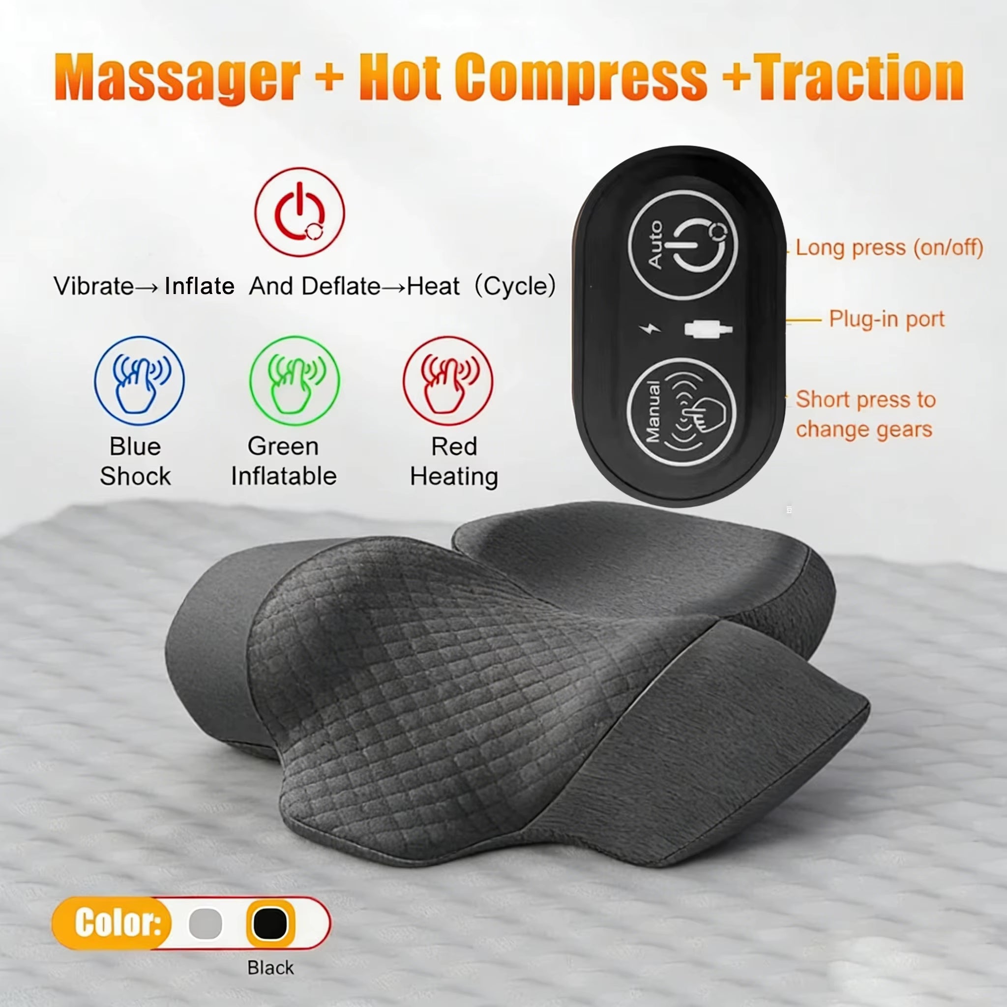 Electric Neck Massager Cervical Pillow Hot Compress Neck Stretch Heating Vibration Neck Shoulder Massage Pillow Back Traction