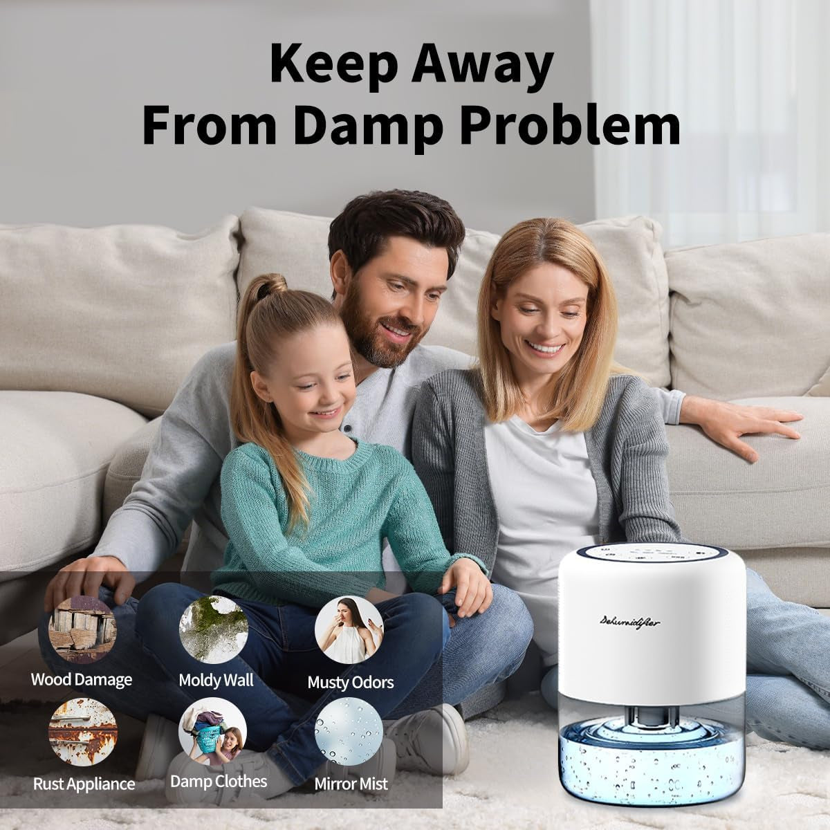 Small 45Oz (1.3L) Home Dehumidifier Portable Quiet Dehumidifier with 3 Modes, 10 Color Lights, 4 Timer Settings for Bedroom, Bathroom and Closet