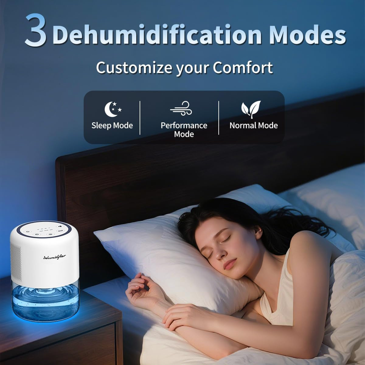 Small 45Oz (1.3L) Home Dehumidifier Portable Quiet Dehumidifier with 3 Modes, 10 Color Lights, 4 Timer Settings for Bedroom, Bathroom and Closet
