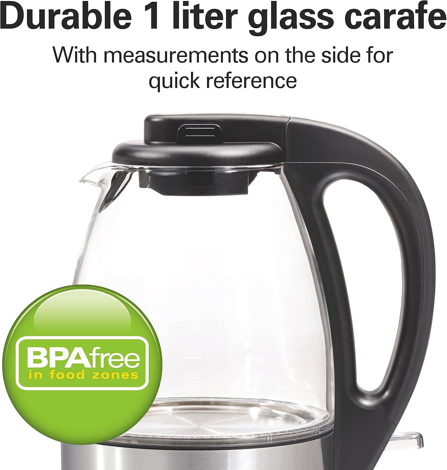 Glass Electric Kettle, 1 L, 1500W Fast Boiling Water Boiler, Cordless, Soft Blue LED Light, Auto Shutoff & Boil-Dry Protection, Bpa-Free, Compact Size (40930JC)