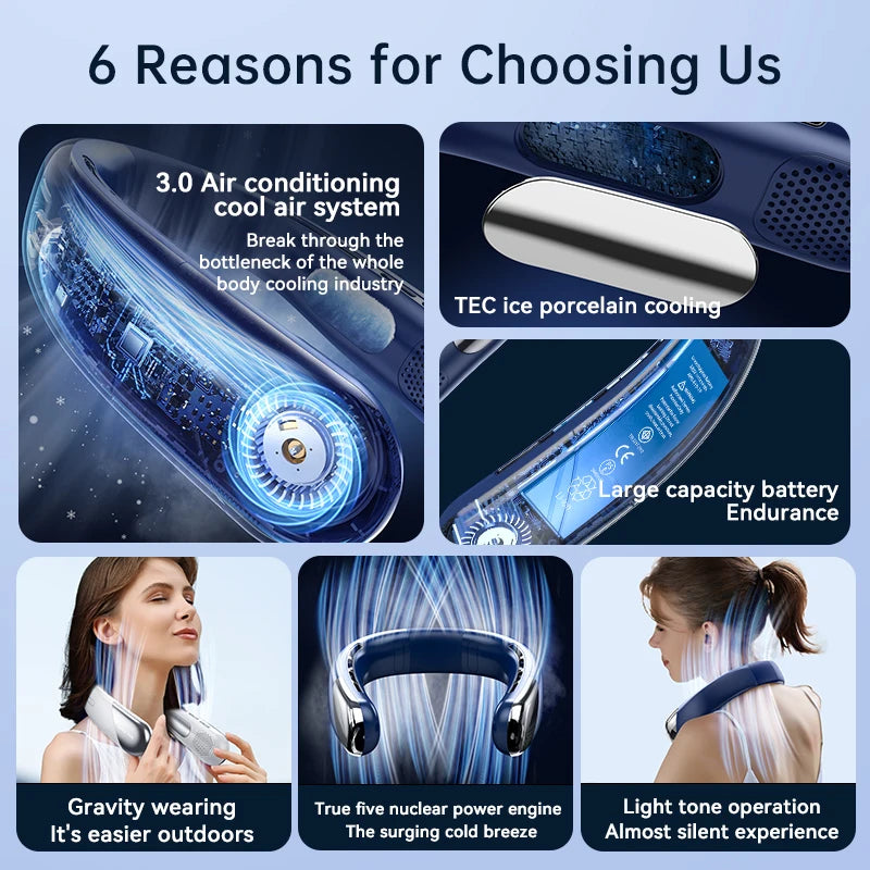 Portable Neck Air Conditioner 5 Speed Ultra Hanging Neck Fan Rechargeable Semiconductor Refrigeration Leafless Fan 2026