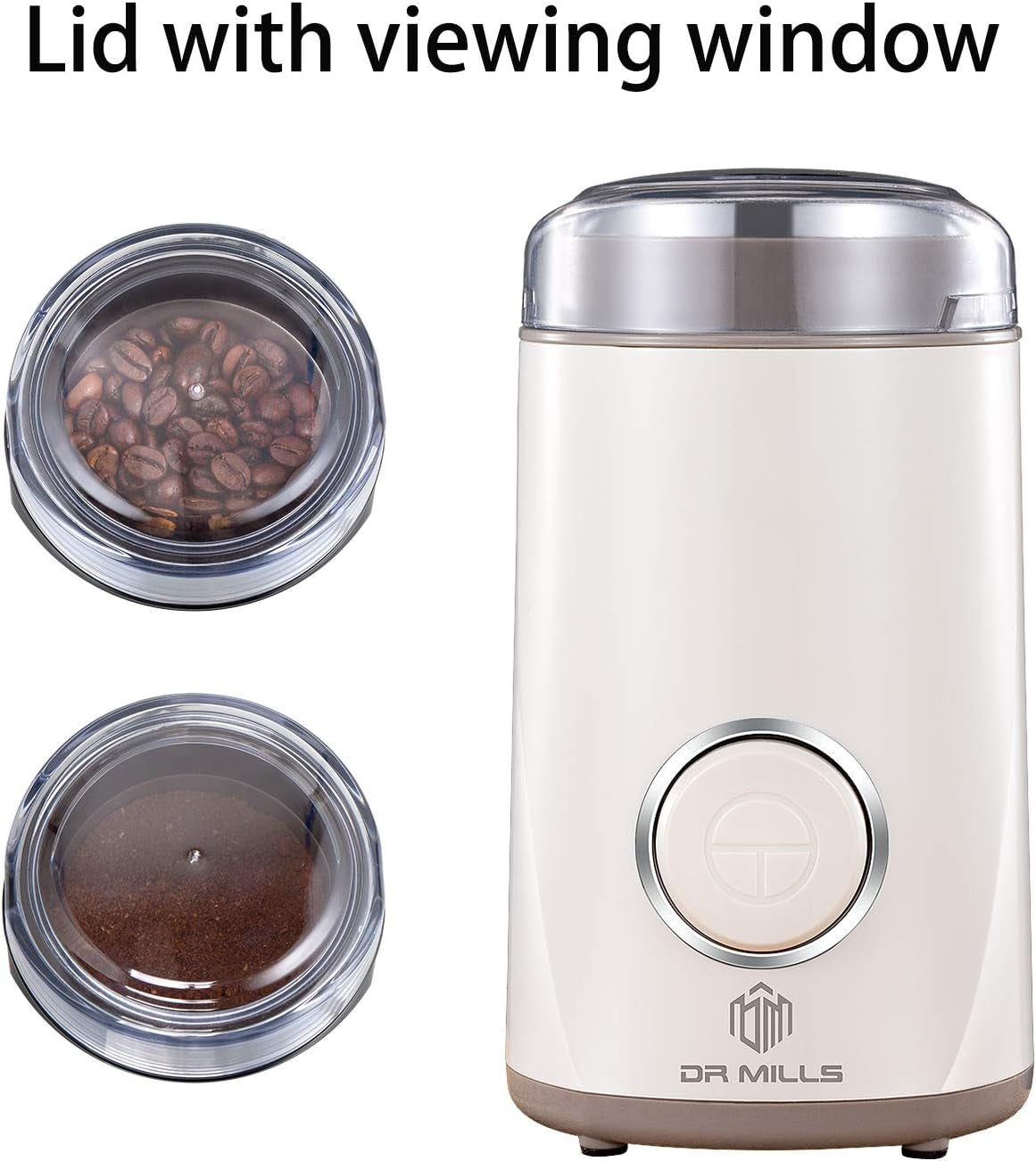 DM-7441W Electric Dried Spice and Coffee Grinder, Blade & Cup Made with SUS304 Stainless Steel (White)