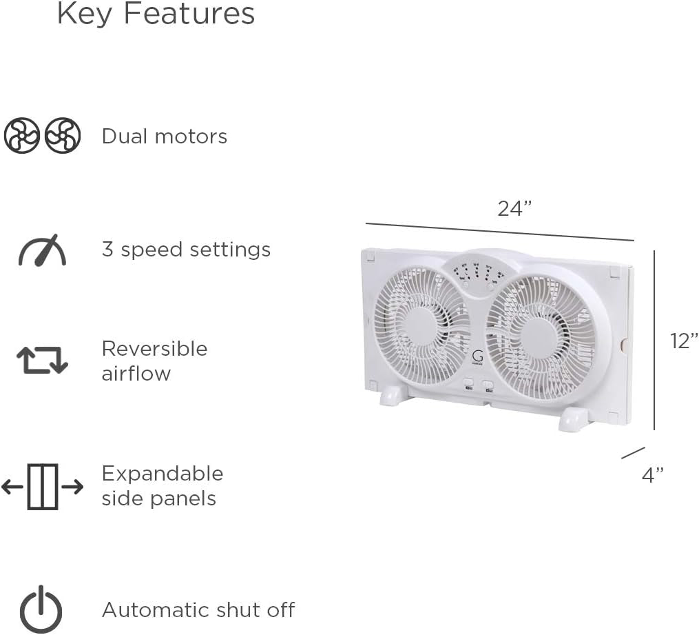 Twin Fan High Velocity Reversible Airflow Fan, LED Indicator Lights Adjustable Thermostat & Max Cool Technology, ETL Certified, White (A1WINDOWFAN)