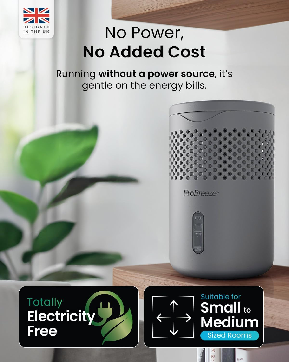 Osmo Non-Electric Moisture Absorber, 44 Fl.Oz, Included 1.54Lb Refillable Tablet, Lasts 100 Days, Ideal Silent Mini Dehumidifier for Closet, Bathroom & Bedroom, Fragrance Free, Grey