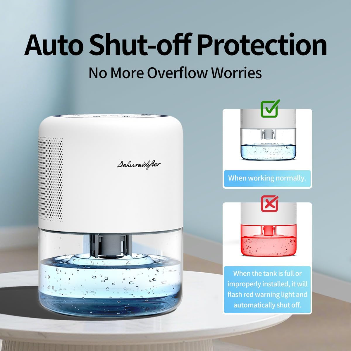 Small 45Oz (1.3L) Home Dehumidifier Portable Quiet Dehumidifier with 3 Modes, 10 Color Lights, 4 Timer Settings for Bedroom, Bathroom and Closet
