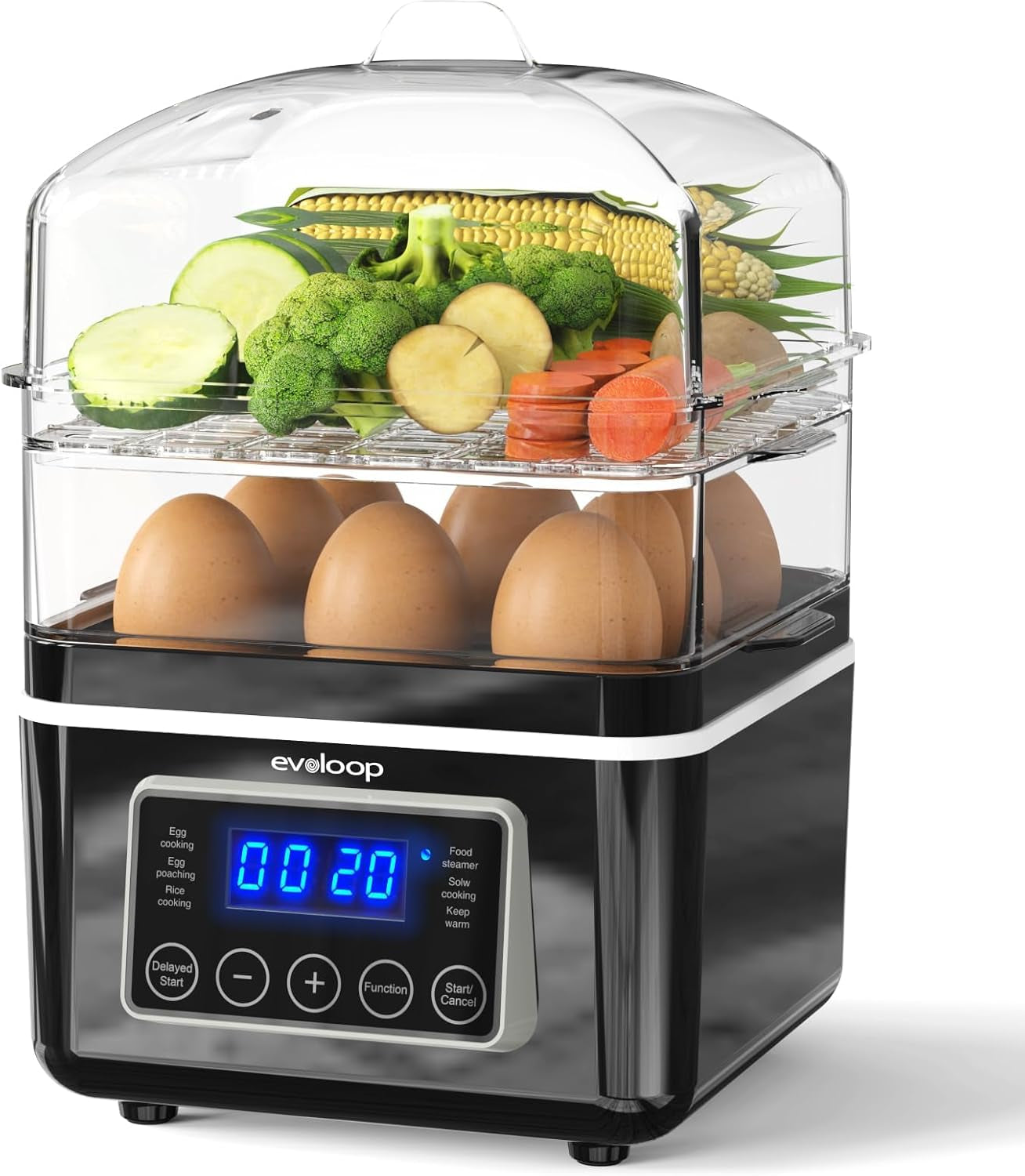 2 Tiers Mini Electric Food Steamer for Cooking, 4 QT Digital Multi Vegetable Steamer with Bpa-Free Stackable Baskets, Rapid Egg Cooker Egg Steamer with Auto Shut-Off, Ideal for Veggies, Seafood, Rice