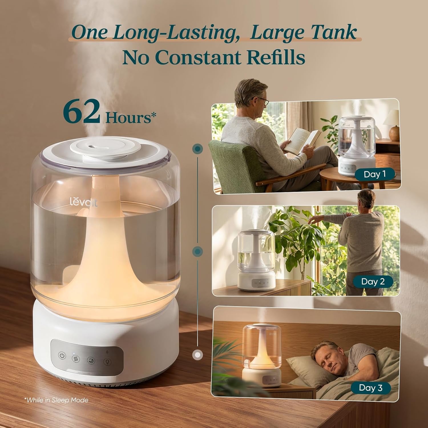 Humidifiers for Bedroom Large Room Home, 6.2L Cool Mist, 62H Runtime