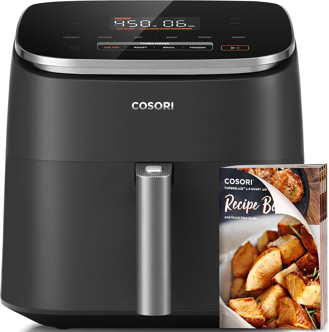 Air Fryer 6QT 9-In-1 Turboblaze, 90°– 450°F, 130+ Recipes, Dark Gray