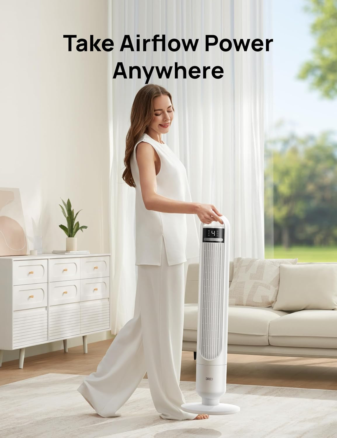 Smart Tower Fan for Bedroom, 90° Oscillating Standing Fans for Room with 4 Speeds, 4 Modes, 25Db Quiet for Sleep, 25Ft/S Velocity, 8H Timer, Remote/App/Voice Control for Living Room, Office, Home